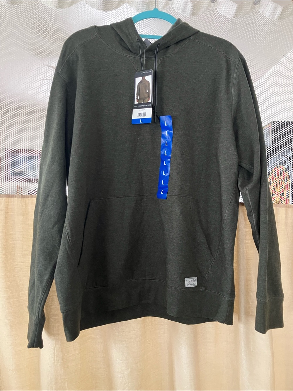 Eddie Bauer Men's Olive Green Hooded Pullover Sweatshirt